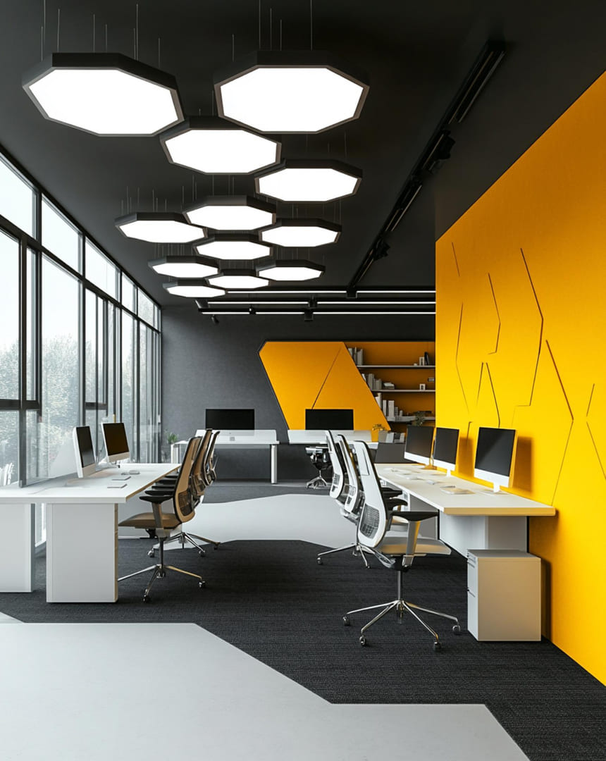 Grupo Econstrucciones - Remodelación de interiores, oficinas de color negro con amarillo